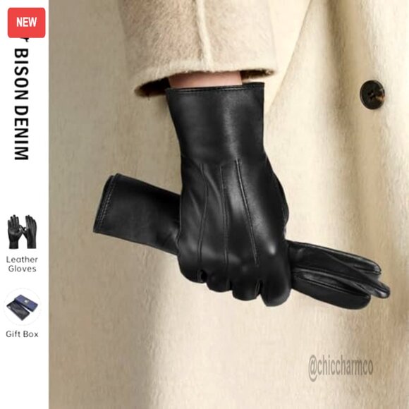 Women's Sheepskin Leather Gloves Cashmere Lined Touchscreen Driving Winter - Picture 4 of 7